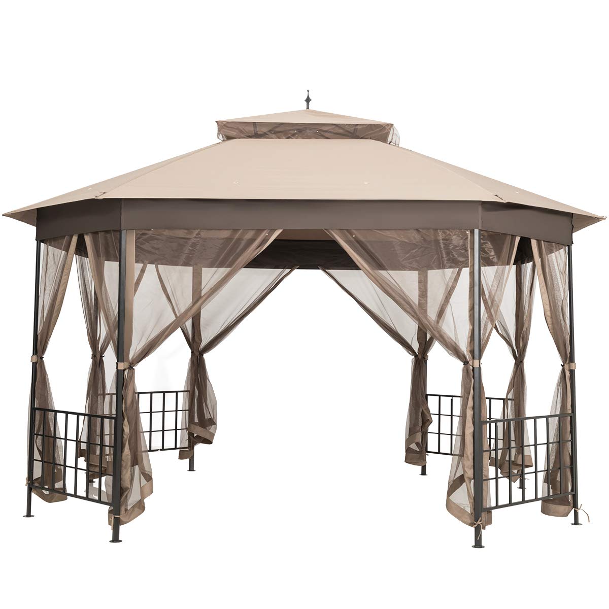 Tangkula 10 x 12 Ft Patio Gazebo, Heavy Duty Octagonal Gazebo Canopy w/Netting Sidewalls & Sturdy Steel Frame
